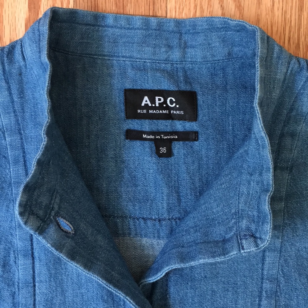 A.P.C. Mandarin Collar Chambray Dress. Size 36. - Picture 6 of 9